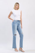 High Rise Distressed Slim Wide Jeans