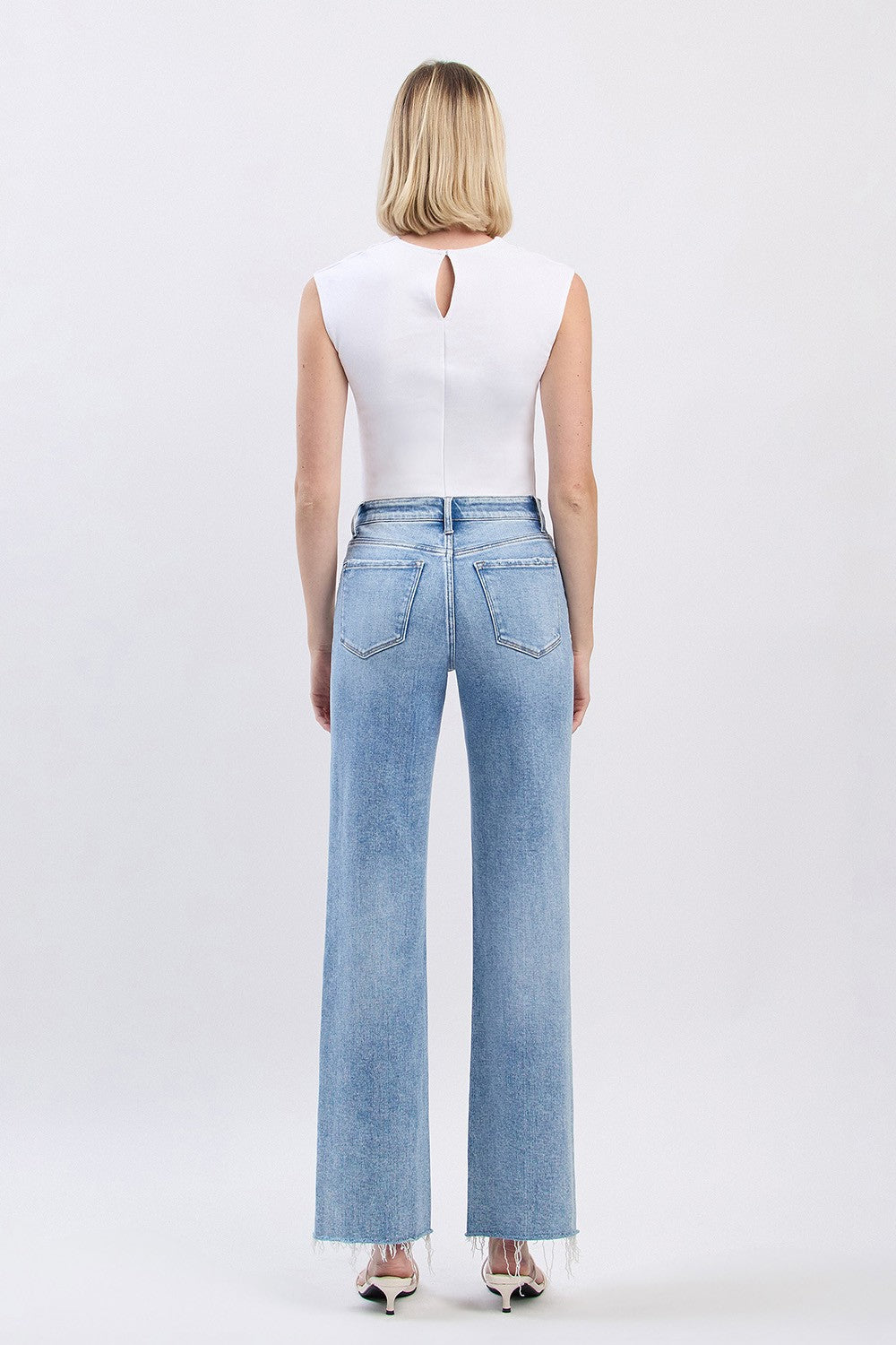 High Rise Distressed Slim Wide Jeans