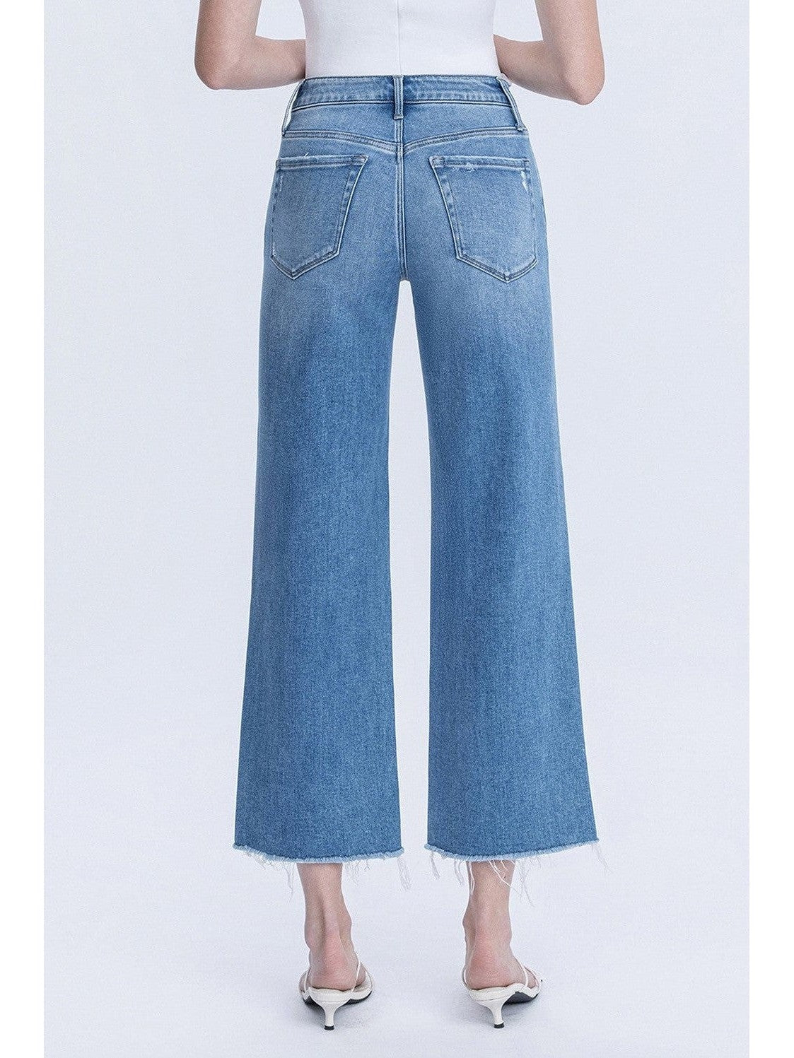 Flying Monkey High Rise Raw Hem Crop Slim Wide Leg Jeans