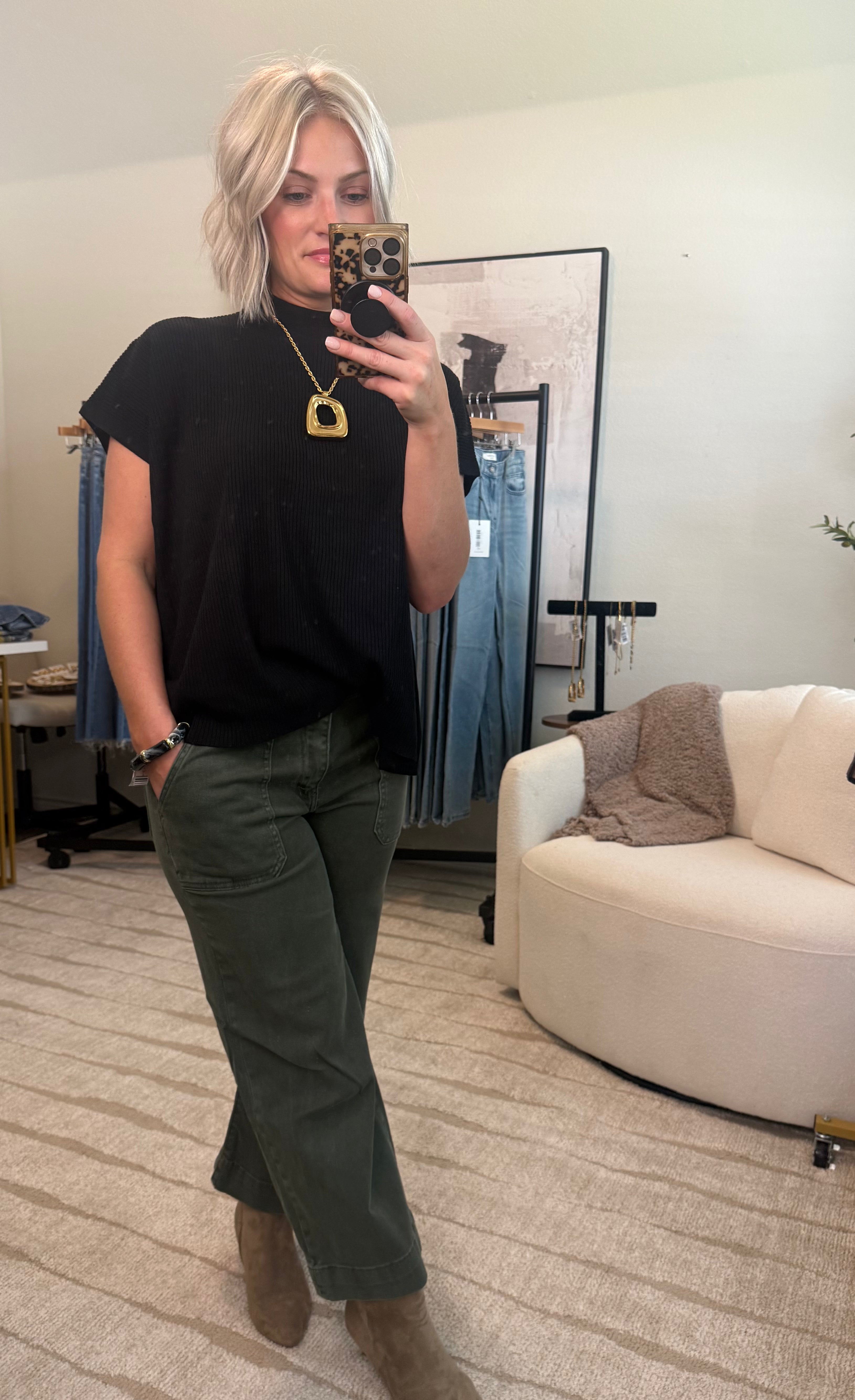 Cropped Wide Leg Color Denim Pants