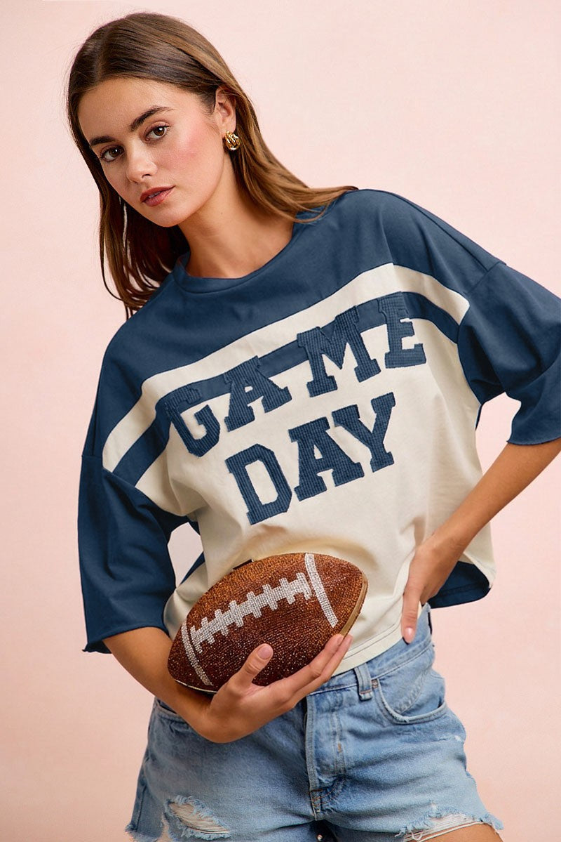 Gameday Letter Patch Half Sleeves Jersey Top - 2 colors