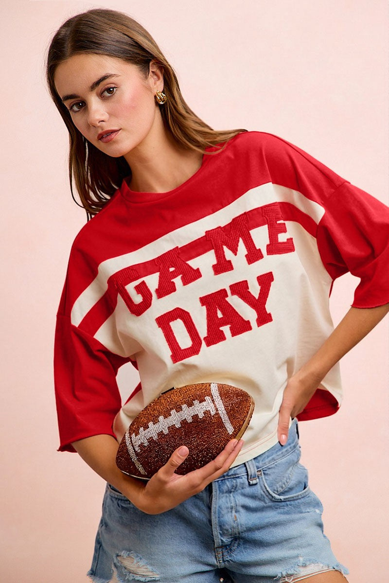 Gameday Letter Patch Half Sleeves Jersey Top - 2 colors