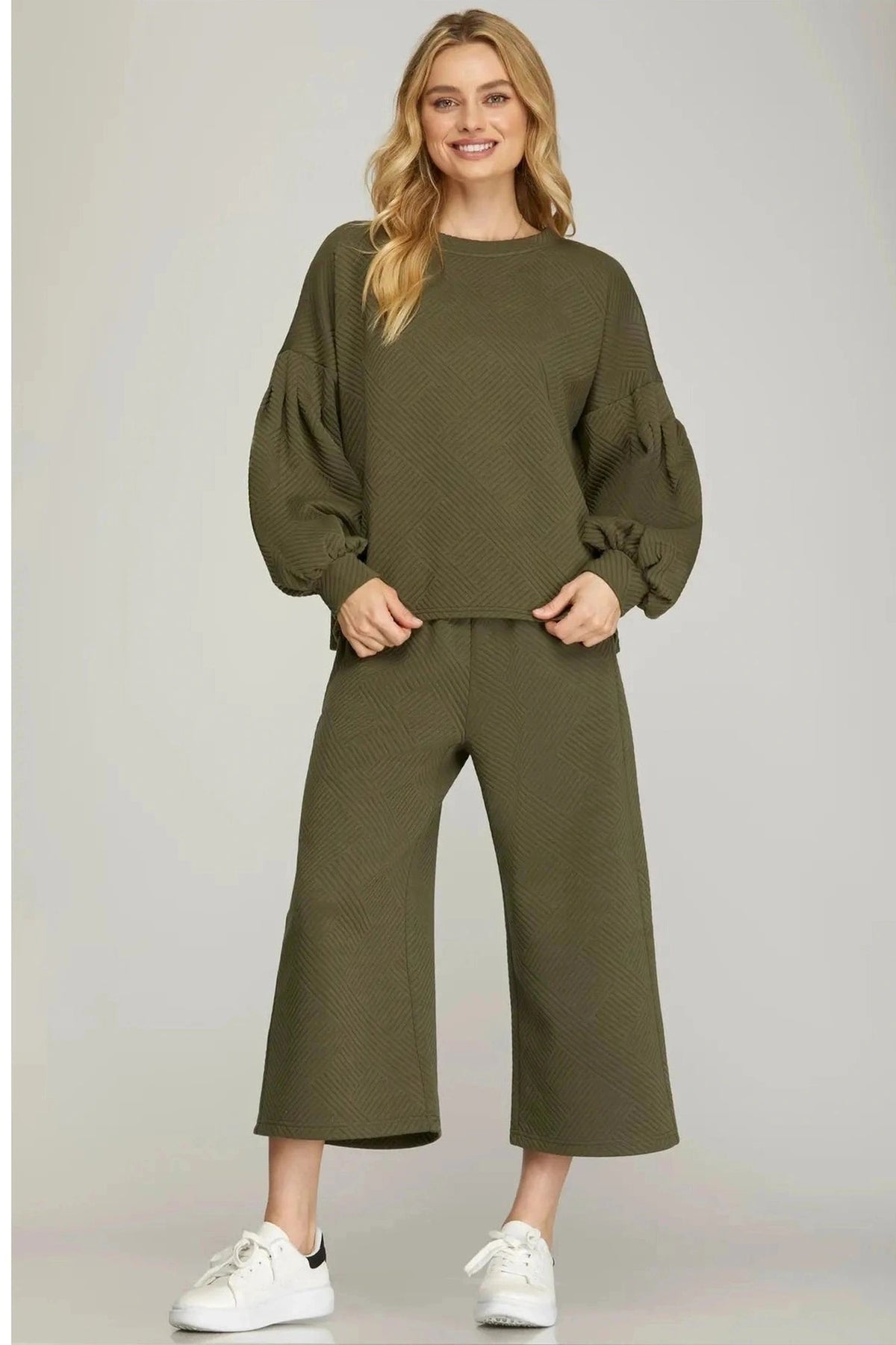 Olive Long Sleeve Textured Top