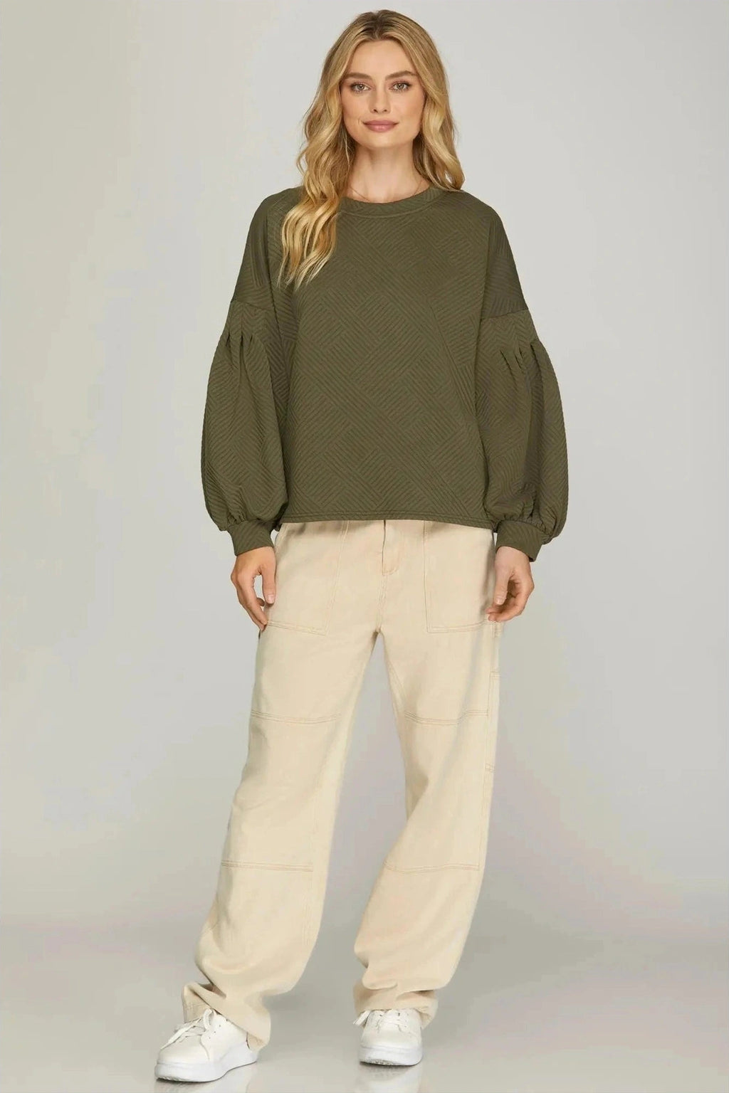 Olive Long Sleeve Textured Top