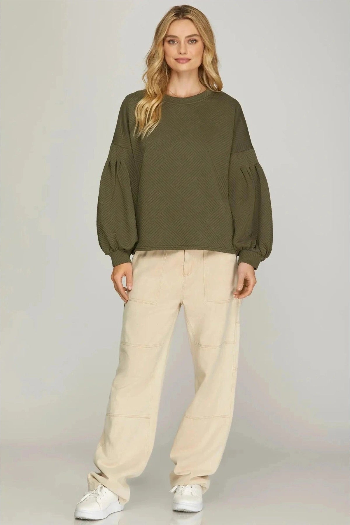 Olive Long Sleeve Textured Top