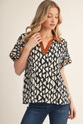 Contrast Accent Loose Fit Geo Print Top