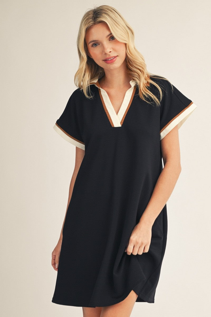 Contrast Accent Solid Casual Dress