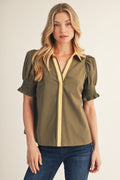 Contrast Accent Crinkled Solid Top
