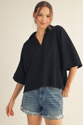 Plus Size Side Slit Hem Solid Top