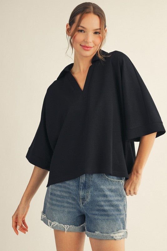 Plus Size Side Slit Hem Solid Top