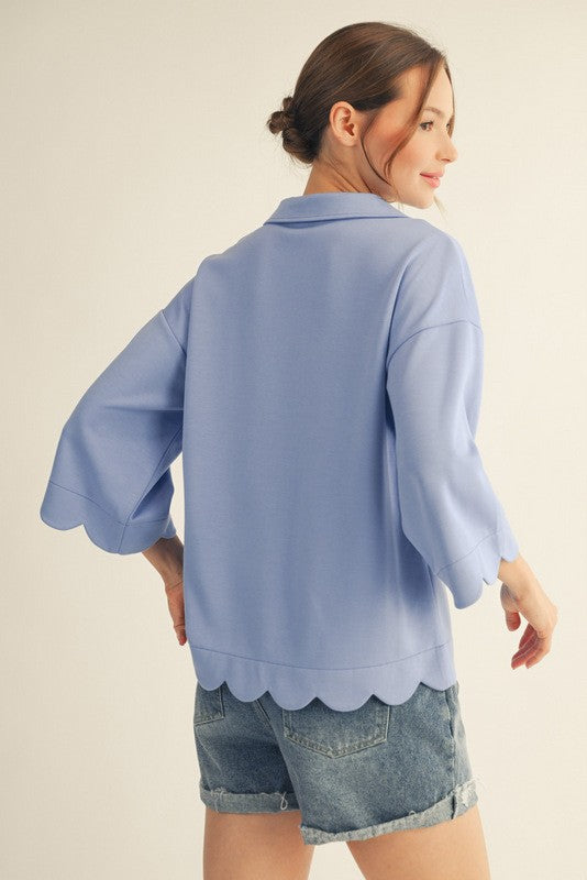 Plus Size Scallop Edge Detail Solid Top
