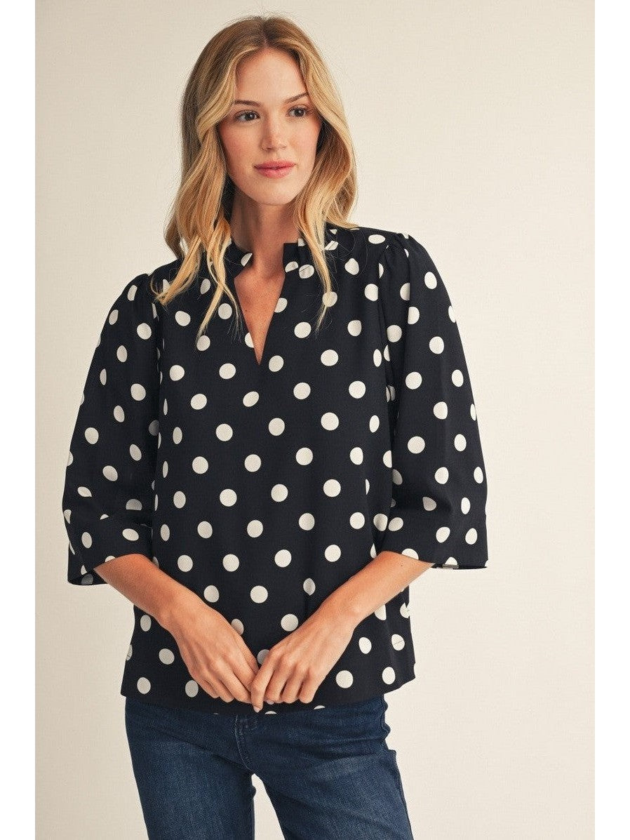 Jodifl Ruffled Neckline Polka Dot Blouse