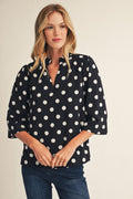 Ruffled Neckline Polka Dot Blouse
