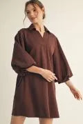 Jodifl 3/4 Puff Sleeve Solid Dress