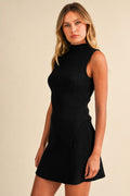 High Neckline Asymmetric Hem Sleeveless Sweater Top And Mini by Klesis