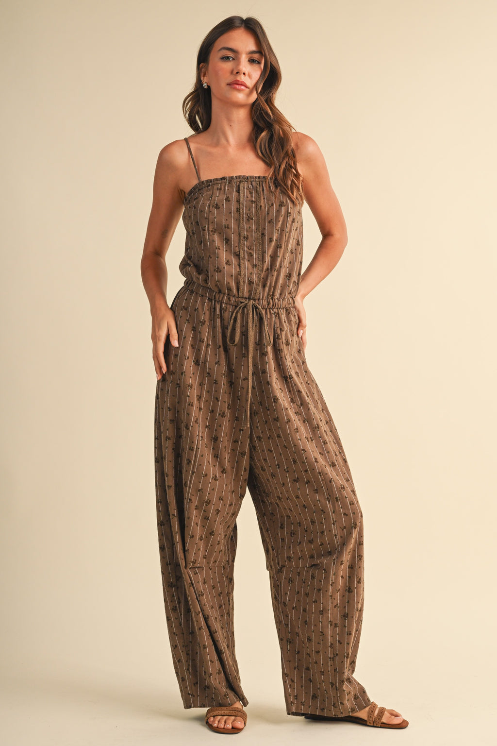 Klesis Ditsy Floral Sleeveless Lace Edge Barrel Jumpsuit