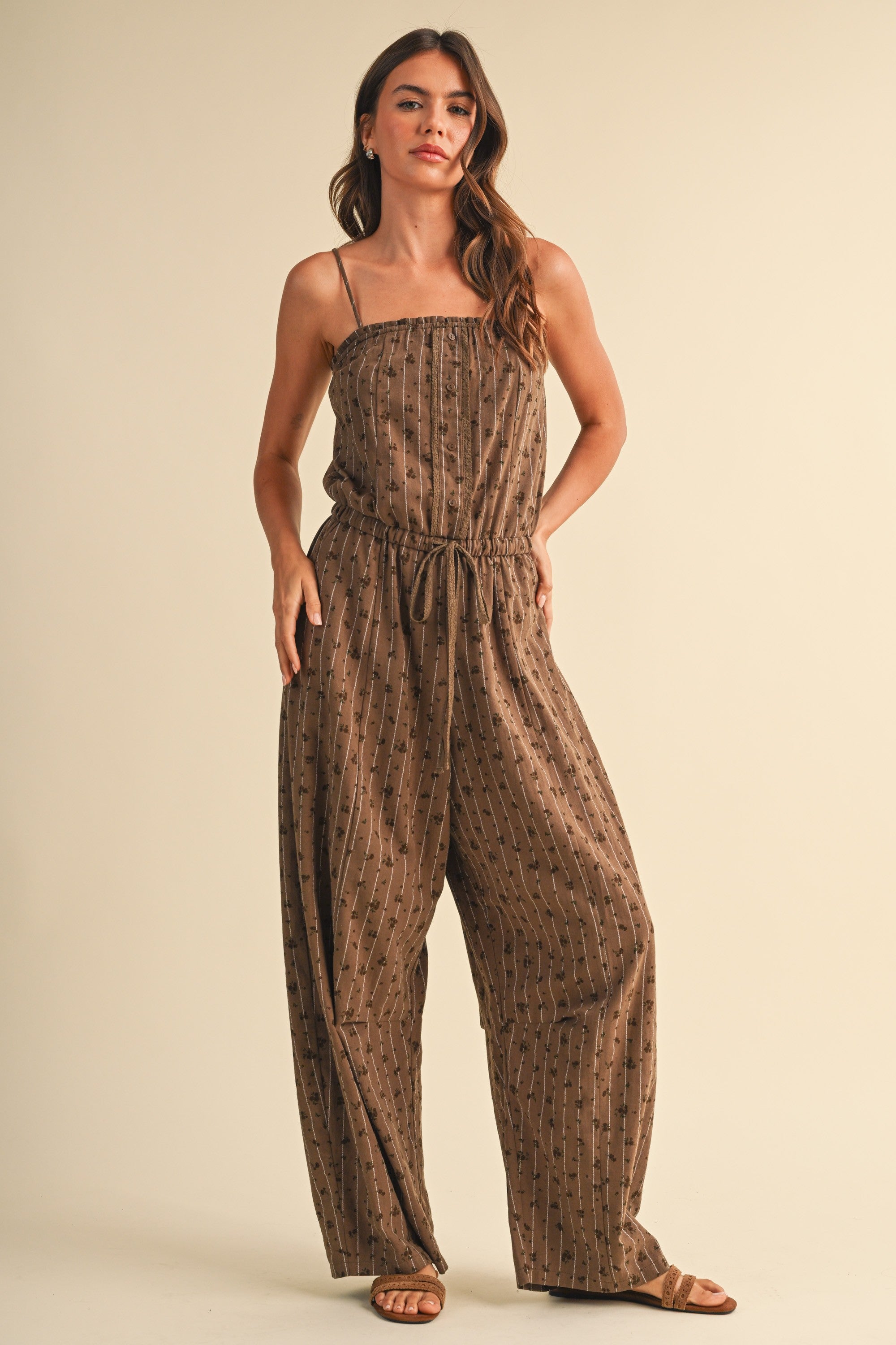 Klesis Ditsy Floral Sleeveless Lace Edge Barrel Jumpsuit
