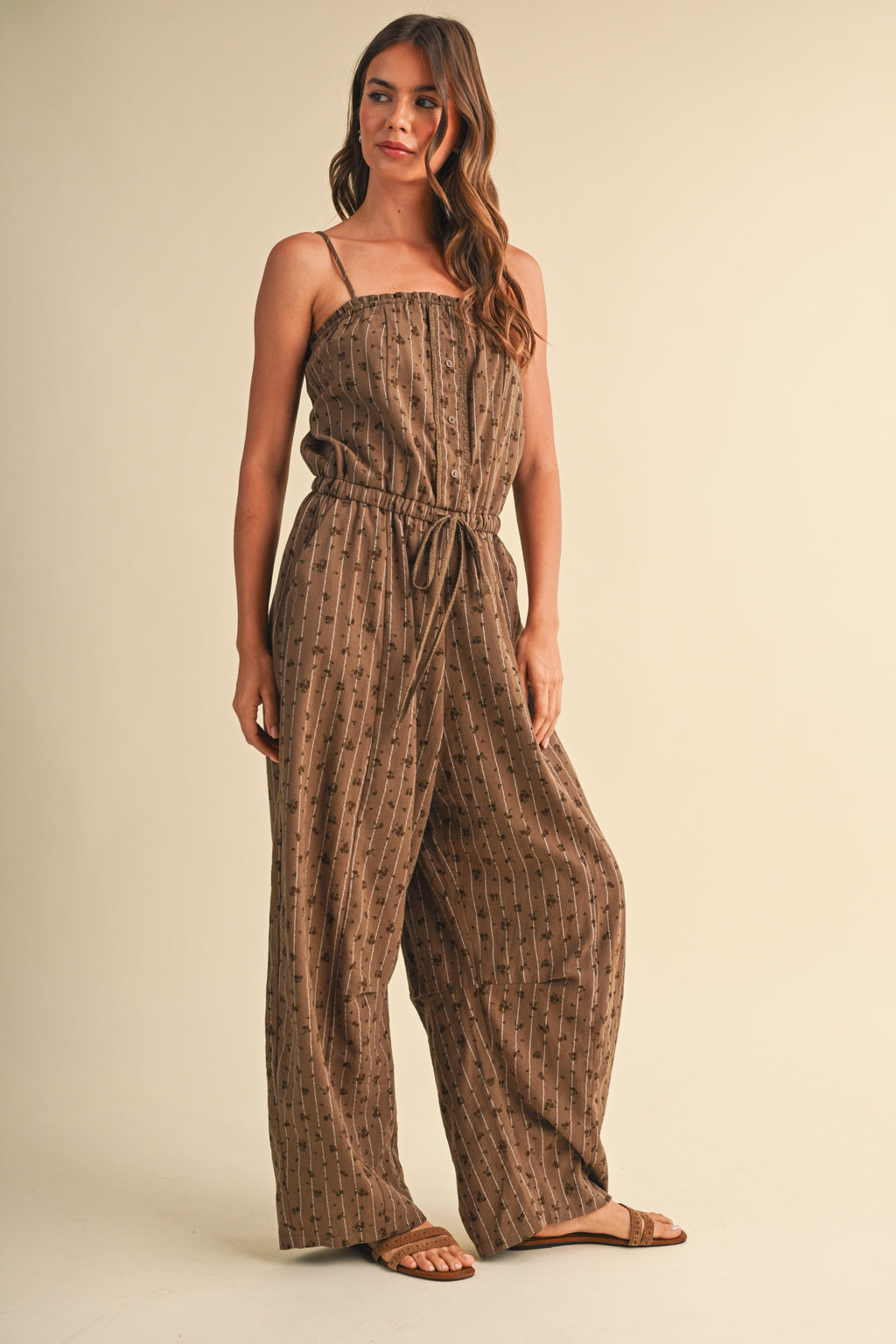 Klesis Ditsy Floral Sleeveless Lace Edge Barrel Jumpsuit