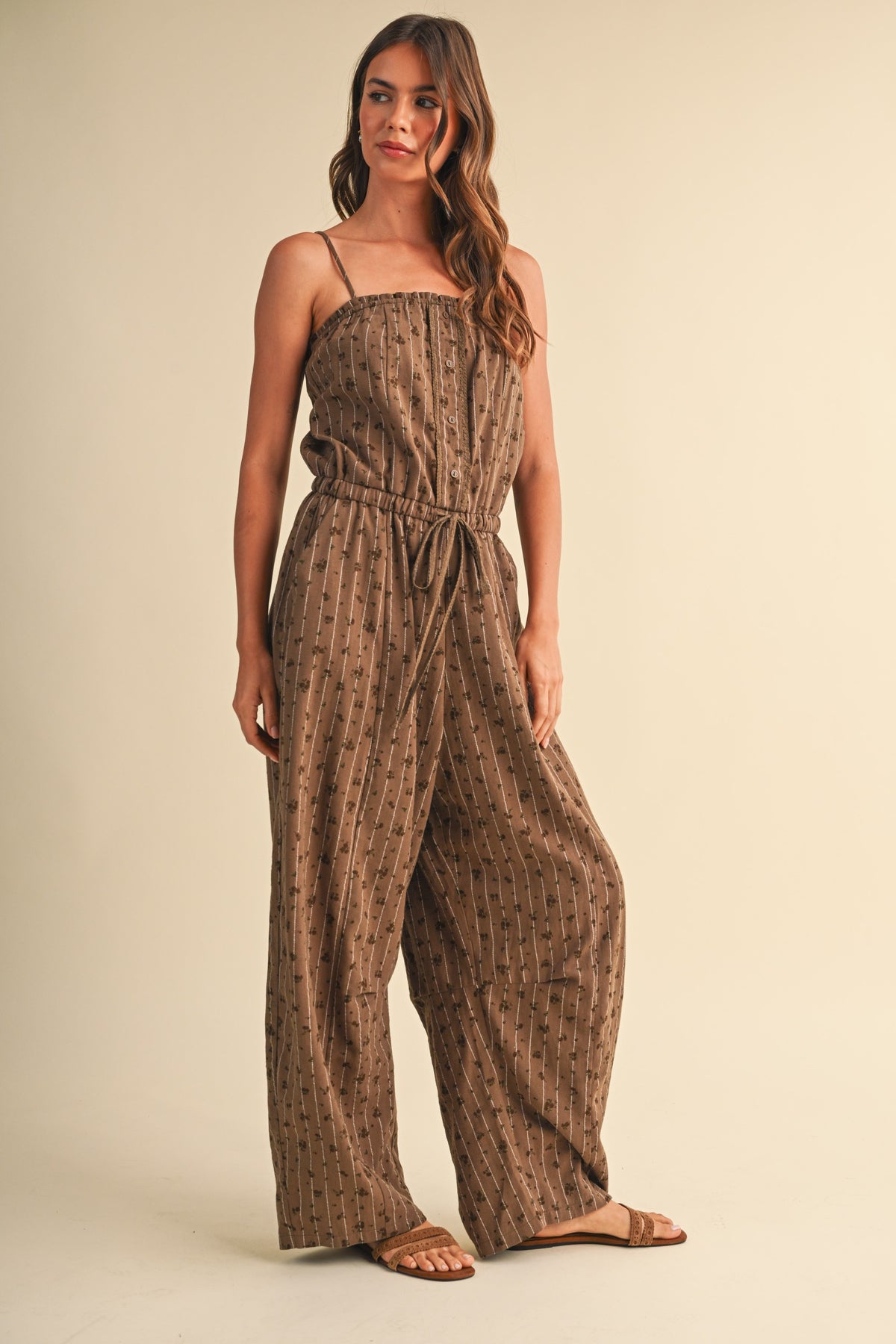 Klesis Ditsy Floral Sleeveless Lace Edge Barrel Jumpsuit