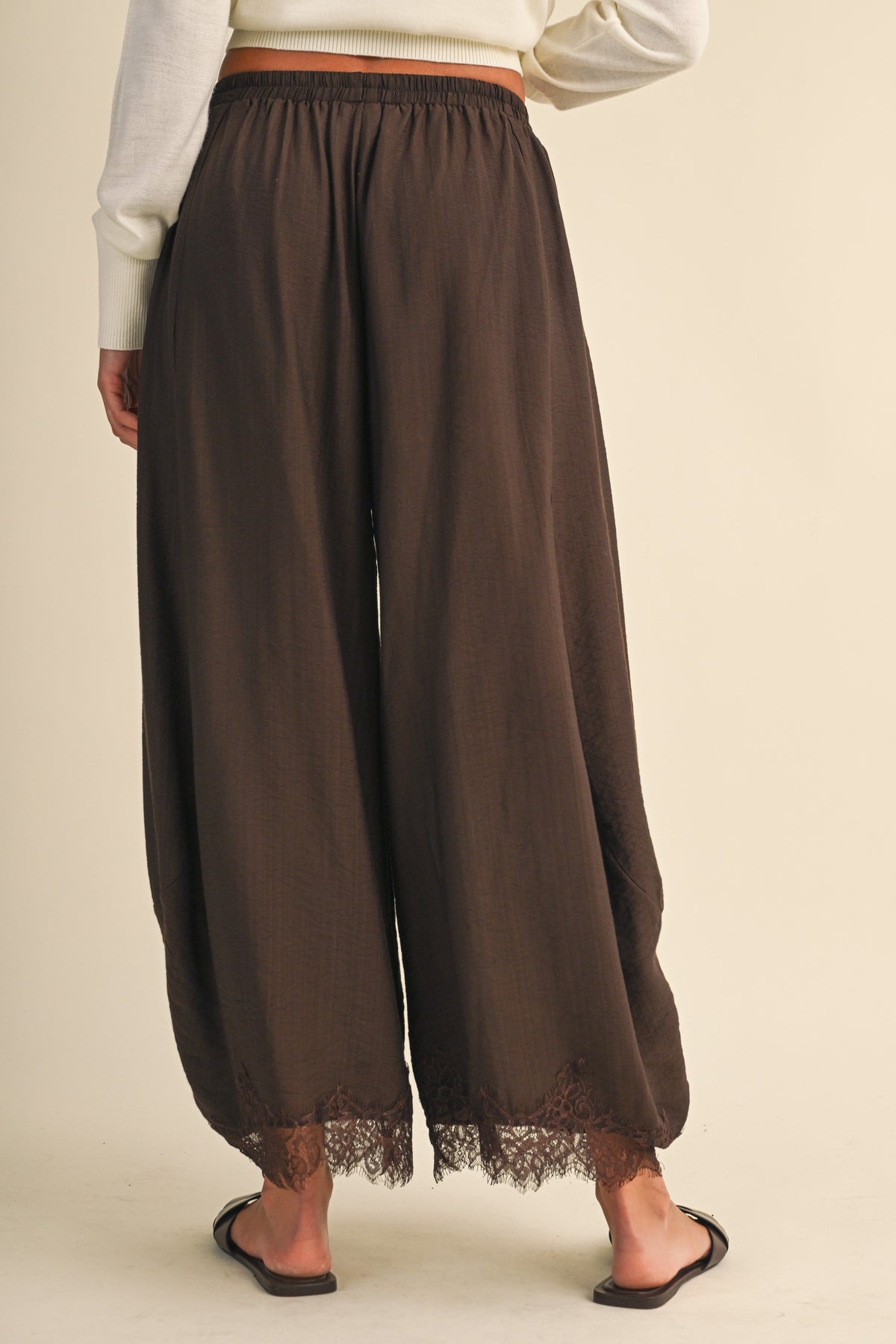 Barrel Fit Pants With Lace Trim