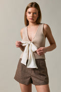 Bow Detail Sleeveless Sweater Top