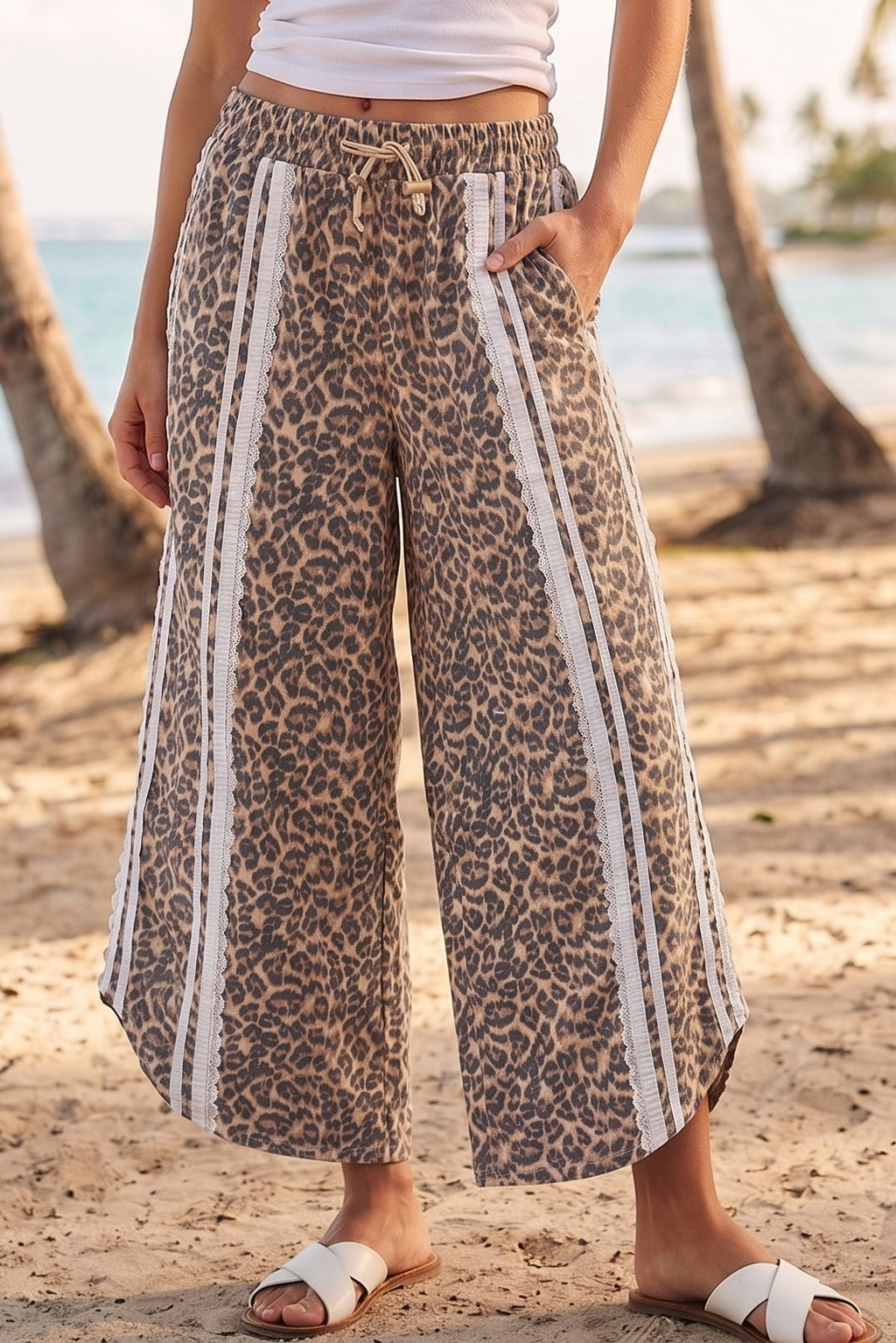 LovLov Leopard Side Lace Relaxed Fit Pants