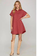 Suede Button Up Shirt Dress