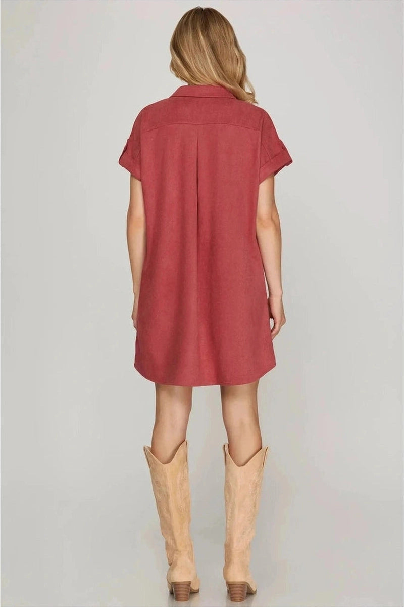 Suede Button Up Shirt Dress