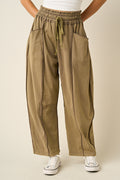 Mineral Wash Seam Detail Pull On Barrel Pants - 2 Colors