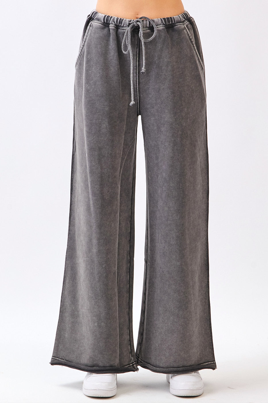 Mineral Wash Elastic Waist Wide Leg Pants
