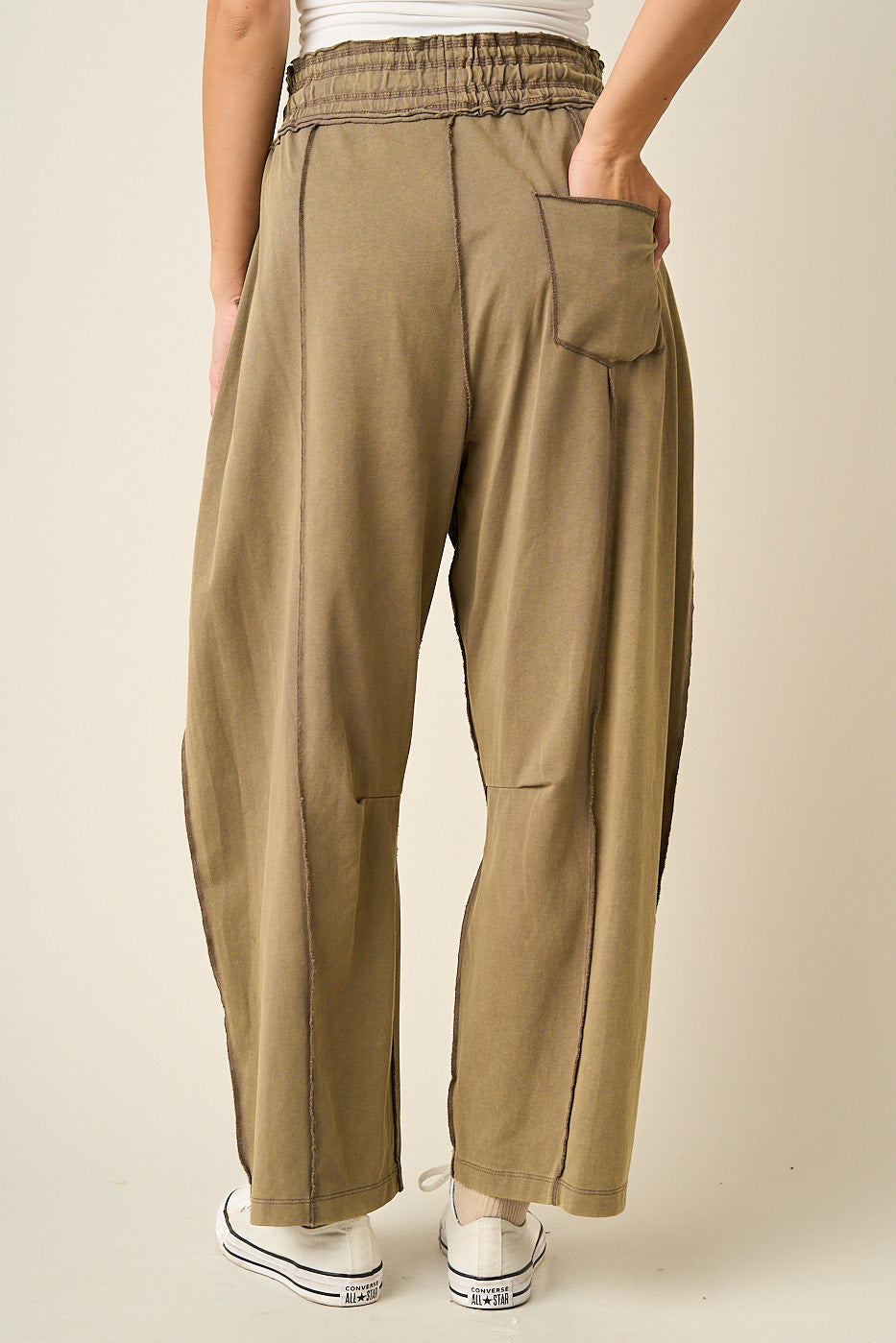 Mineral Wash Seam Detail Pull On Barrel Pants - 2 Colors
