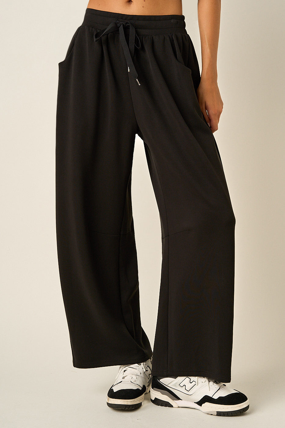 Cloud Knit Drawstring Waist Barrel Leg Pants- 2 Colors