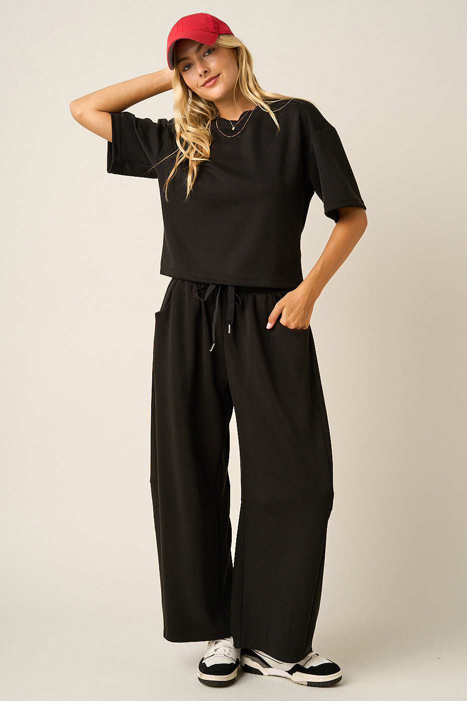 Cloud Knit Drawstring Waist Barrel Leg Pants- 2 Colors