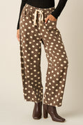 Washed Polka Dot Drawstring Waist Barrel Leg Pants