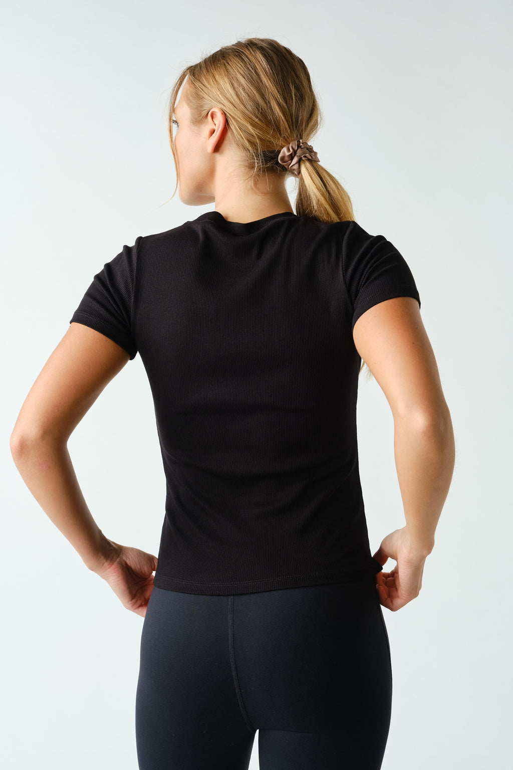 Mono B Essential Short-Sleeved Micro-Ribbed Top