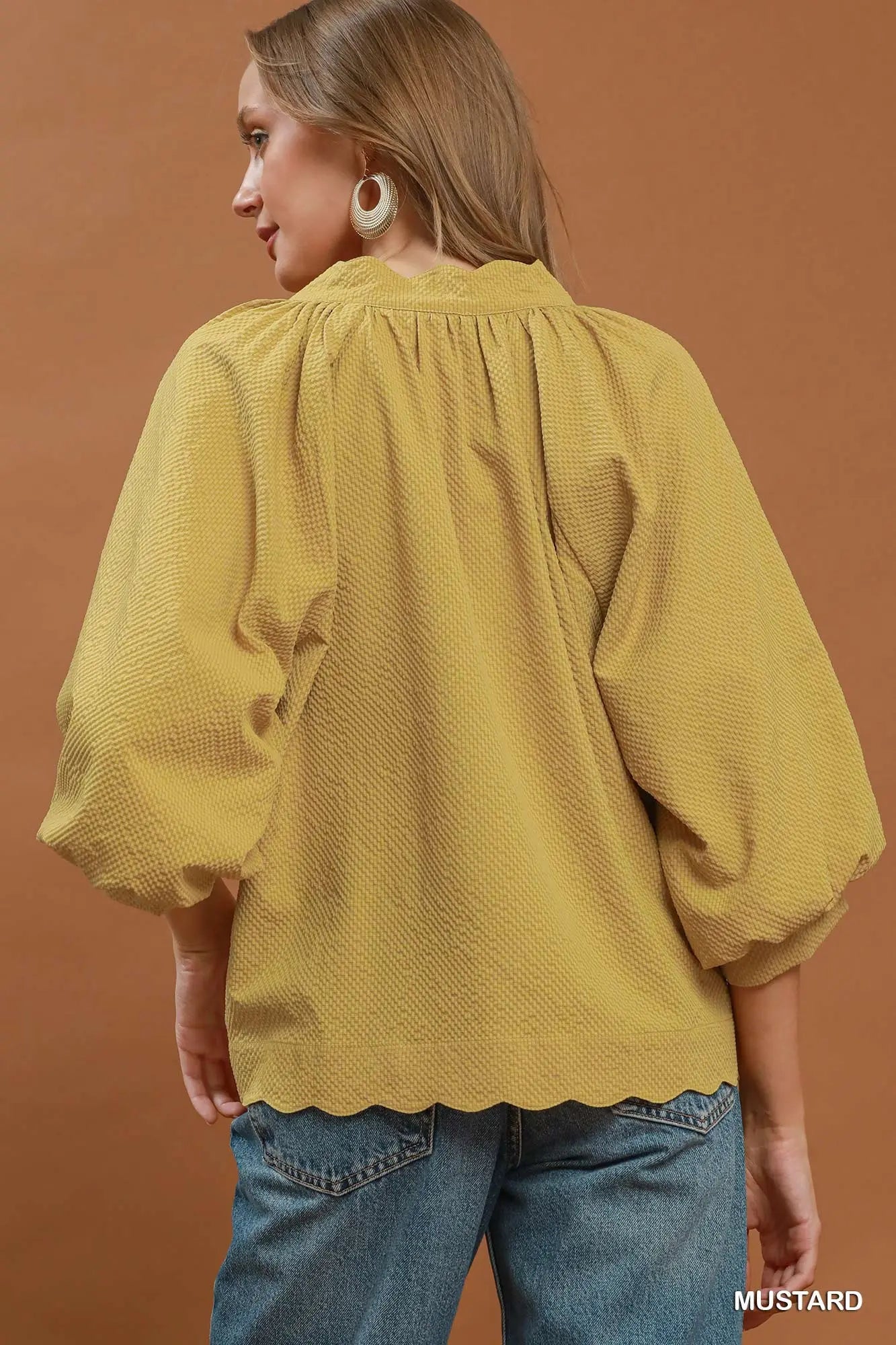 Umgee Mustard V Neck Top