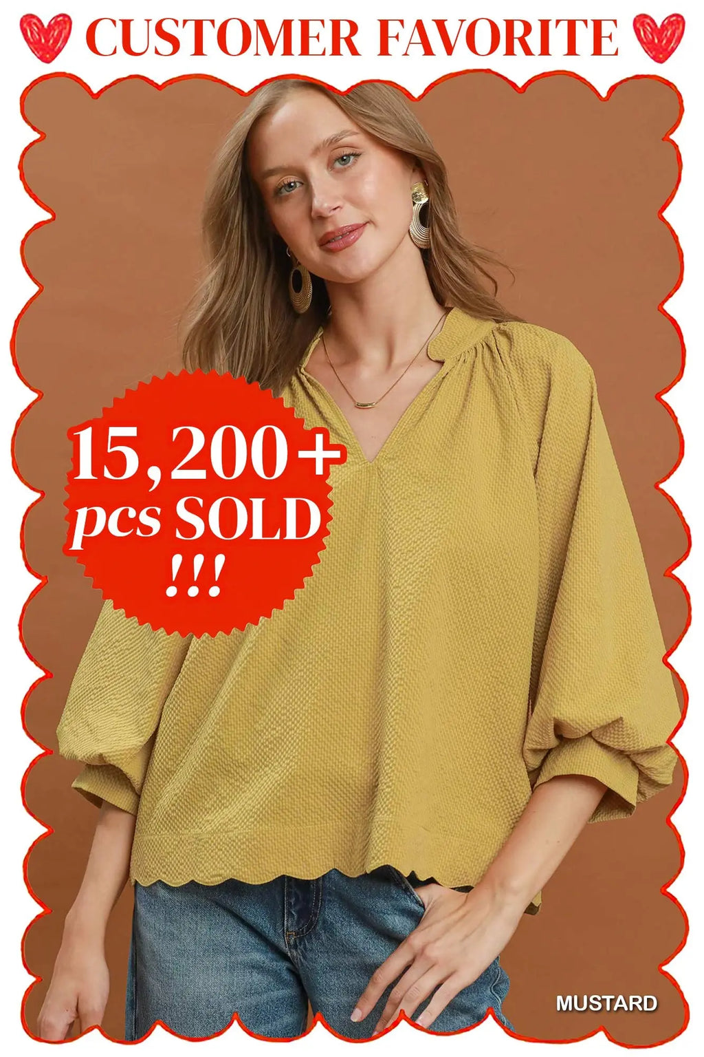 Umgee Mustard V Neck Top