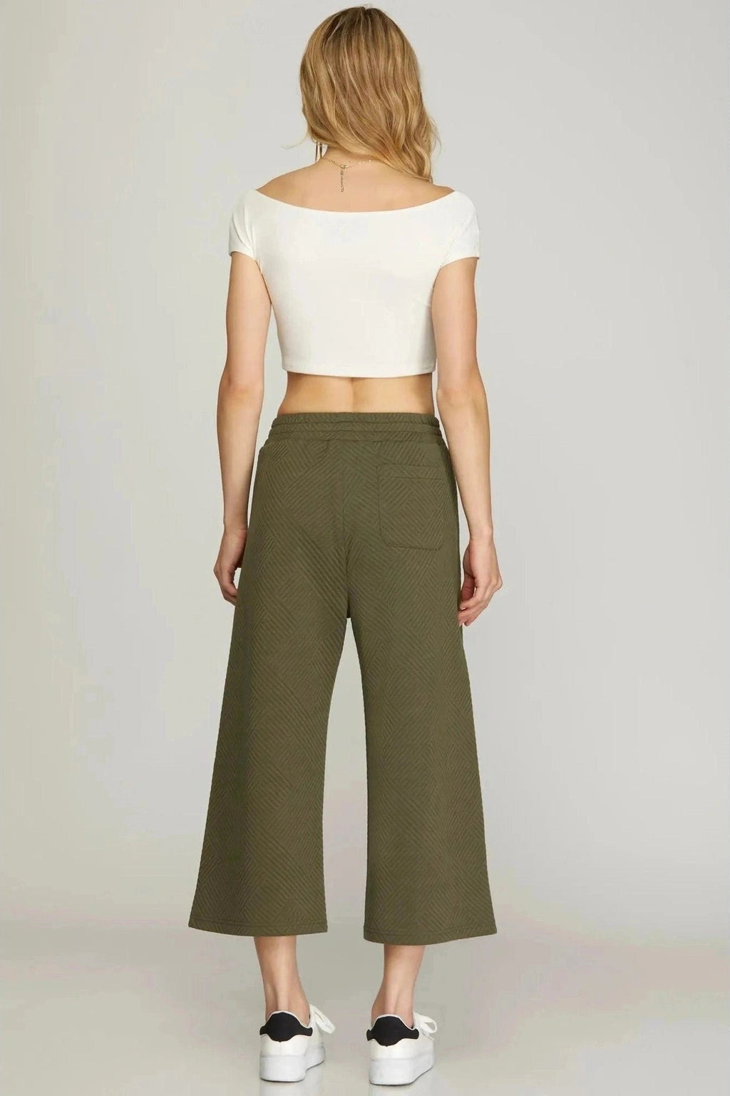 Olive Textured Knit Crop Pants