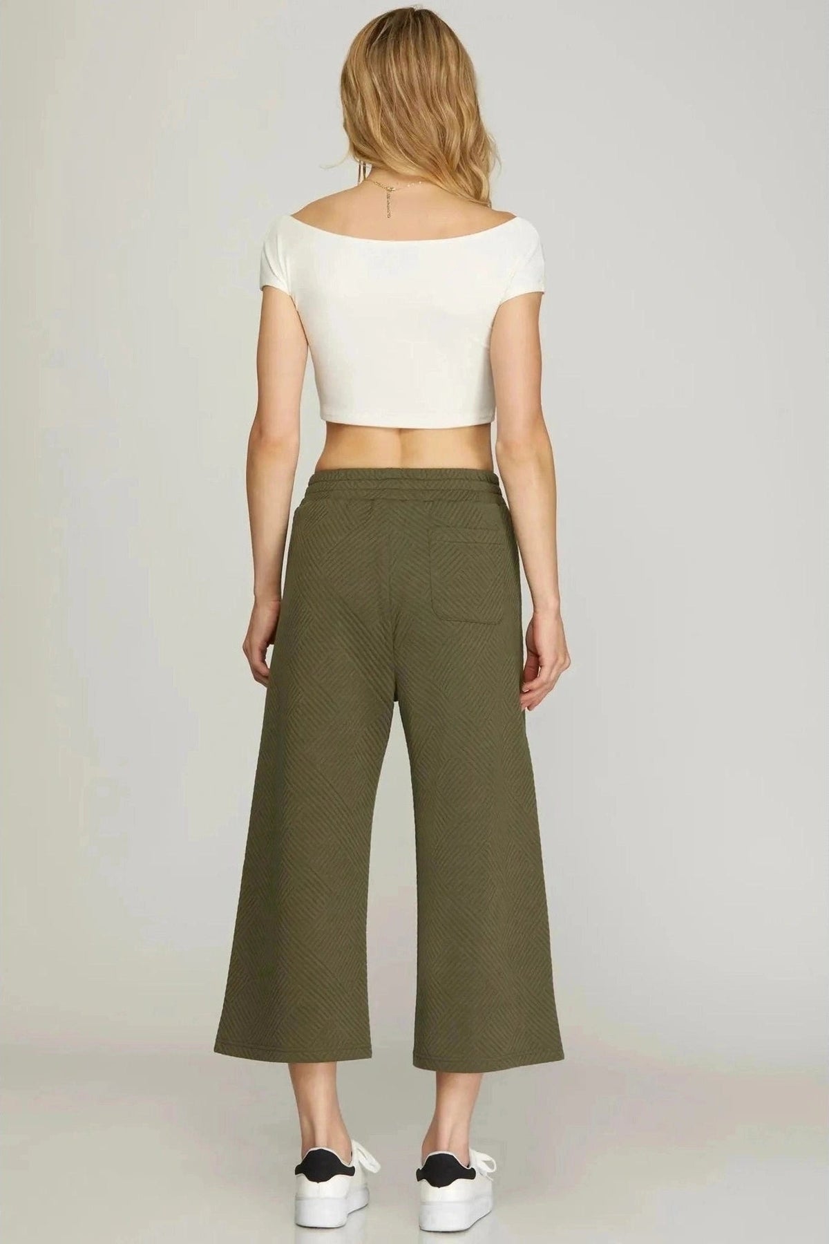 Olive Textured Knit Crop Pants
