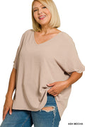Plus Woven Airflow V-Neck Short Sleeve Top