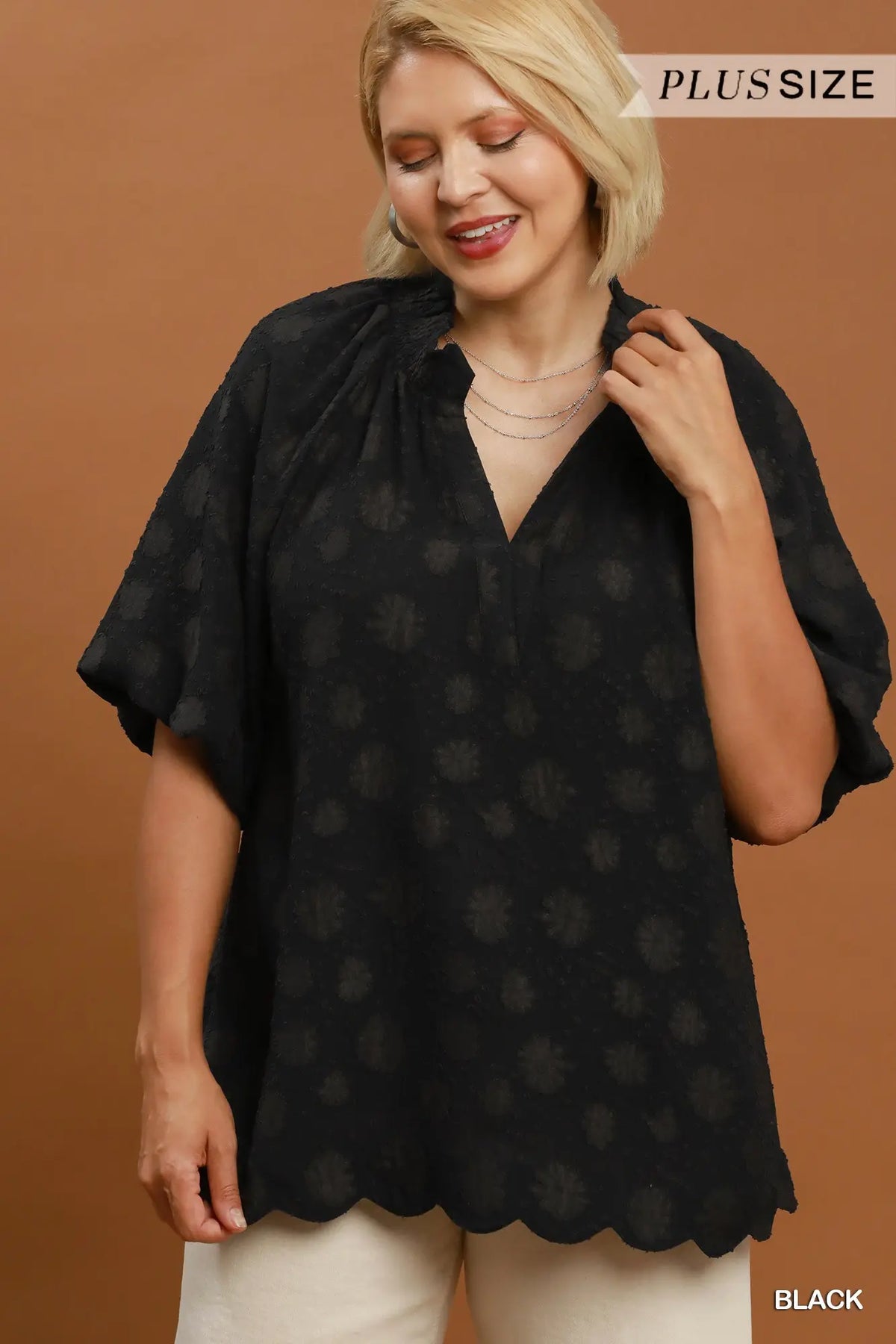 Plus Umgee Black Floral Blouse