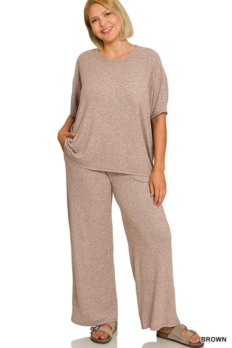 Plus Soft Melange Tee and Long Pants Set