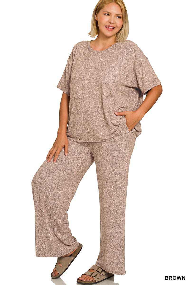 Plus Soft Melange Tee and Long Pants Set