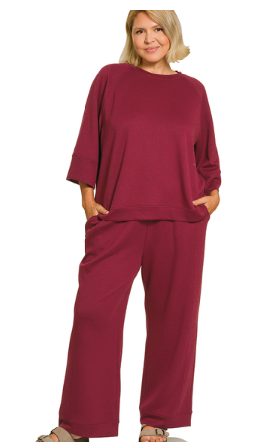 Zenana Plus Relaxed Scuba Top & Pants Set