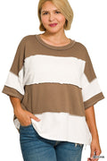 Plus French Terry Color Block Exposed Seam Top