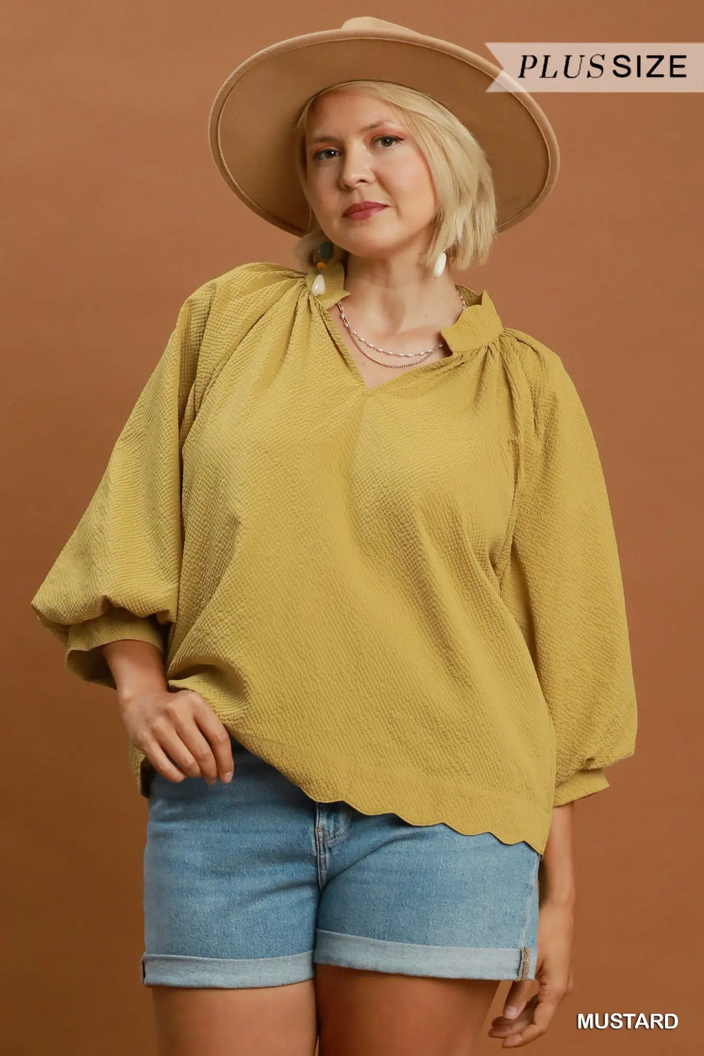 Plus Umgee Mustard V Neck Top