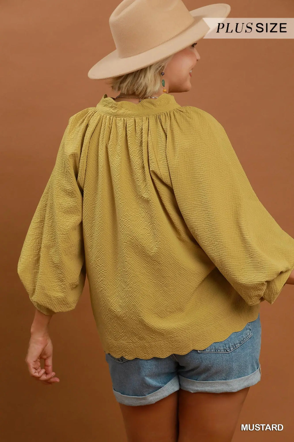 Plus Umgee Mustard V Neck Top