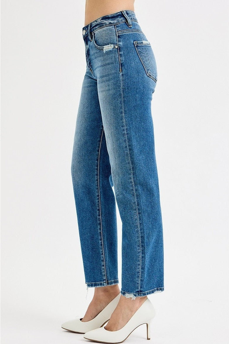 Risen Tummy Control High Rise Ankle Slim Barrel Jeans
