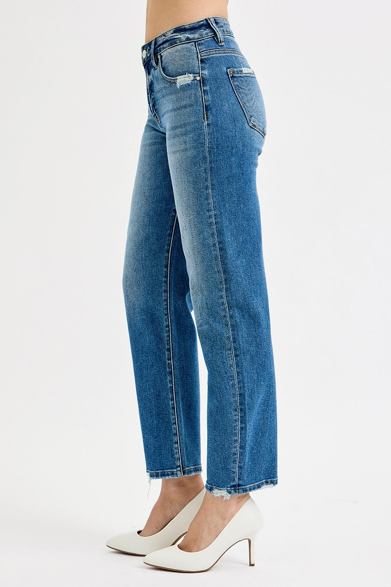Risen Tummy Control High Rise Ankle Slim Barrel Jeans