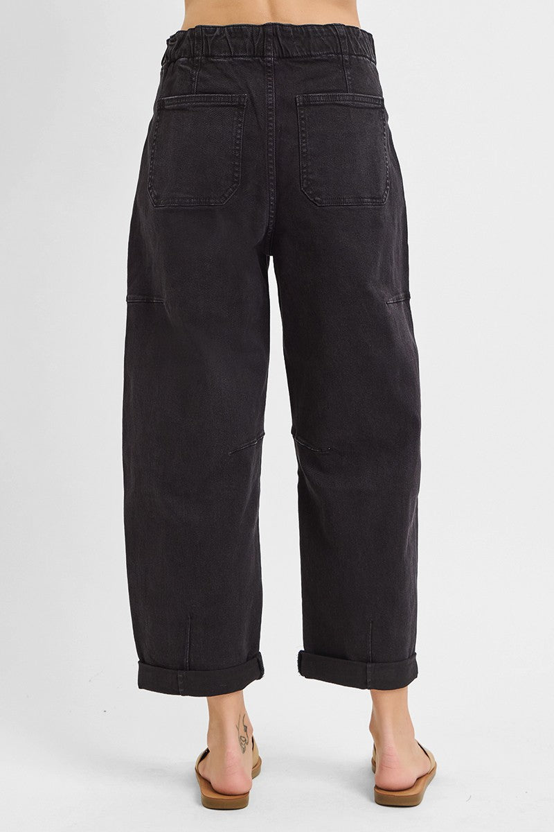 Risen High Rise Crop Wide Barrel Cargo Pocket Pants